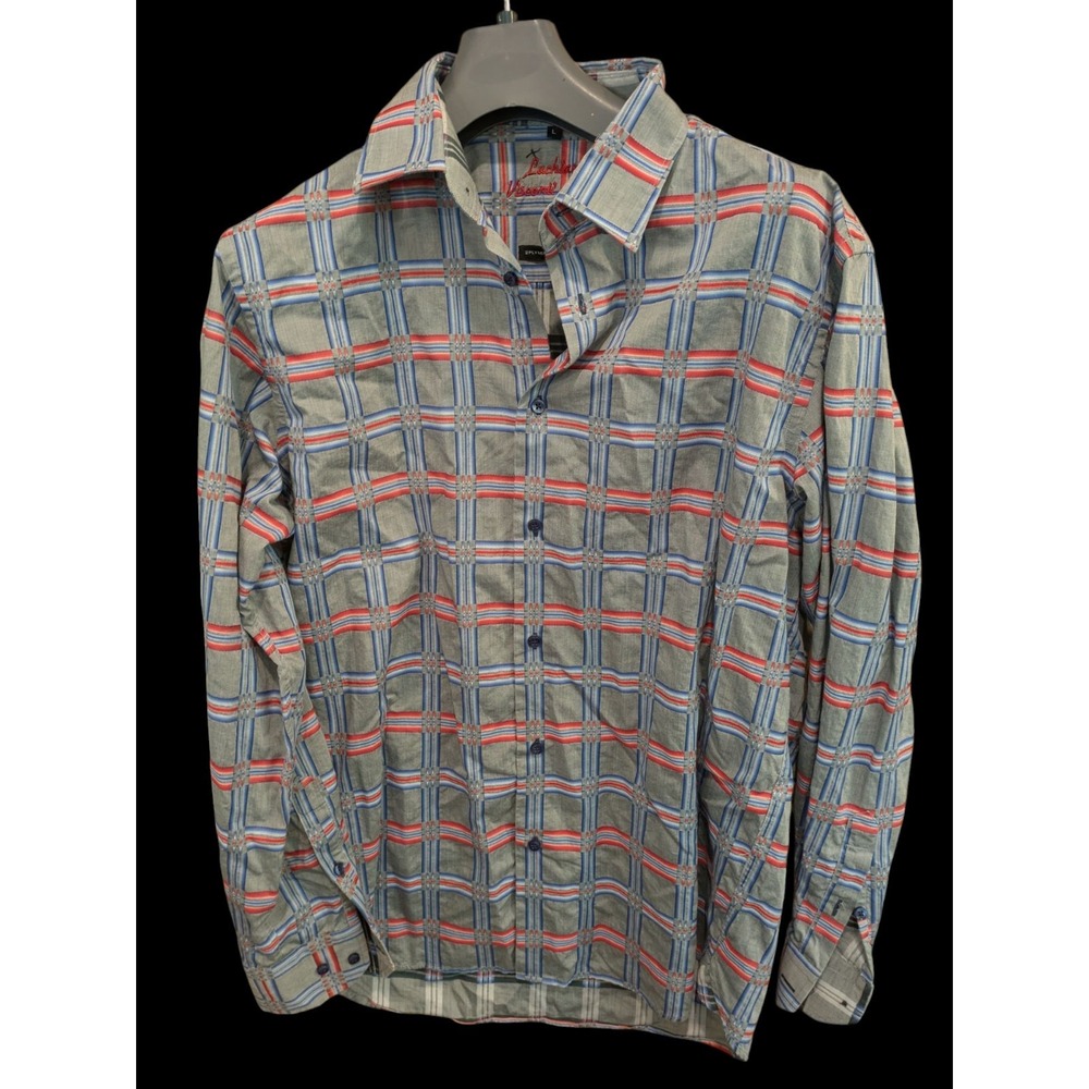Luchiano Visconti Mens Shirt Large  Plaid Casual 2 Plus Mercerized‎ Cotton